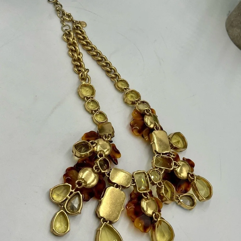 J. Crew Tortoise Shell Flower Asymmetrical Pave Yellow‎ Rhinestone Bib Necklace